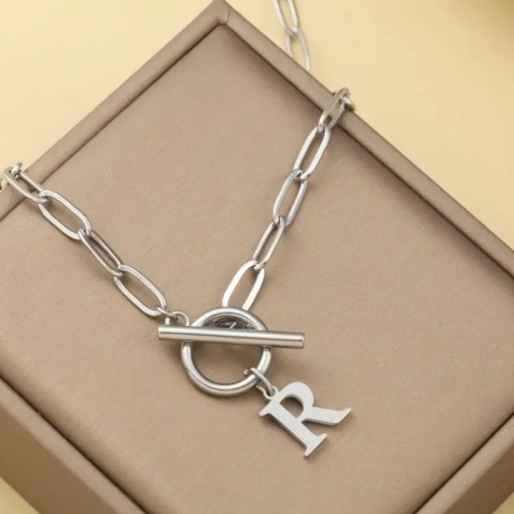 18 KT Gold Over Titanium Initial Necklace "R"